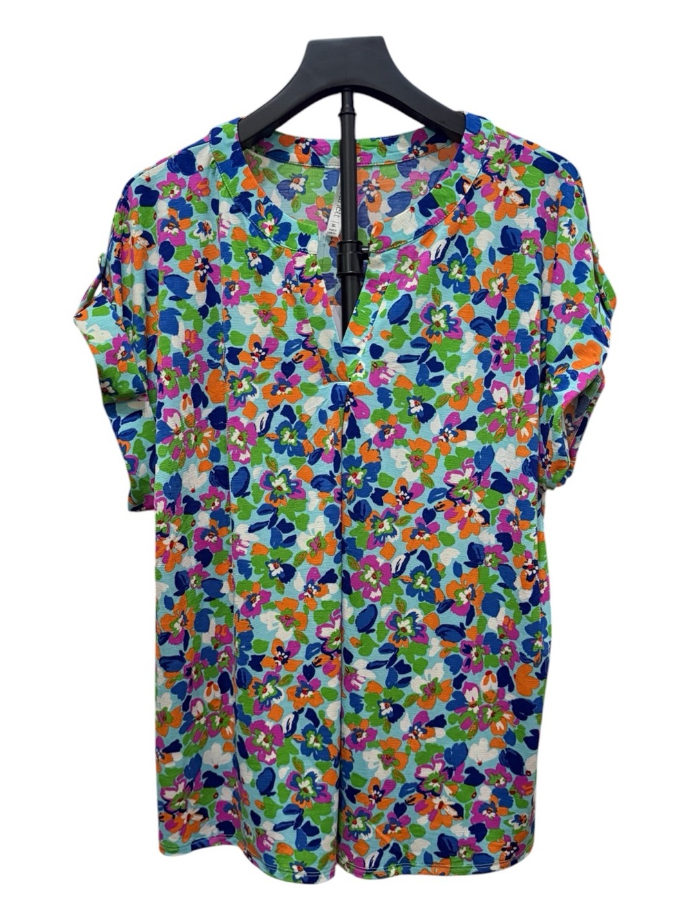 Dear Scarlett Floral Split Neck Short Sleeve Blouse XL NWT